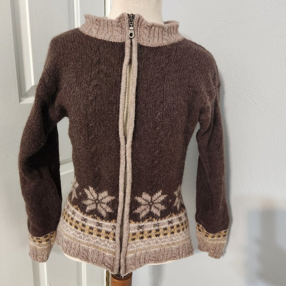 Brown Vintage 70s Wool Nordic Jacket Sweater